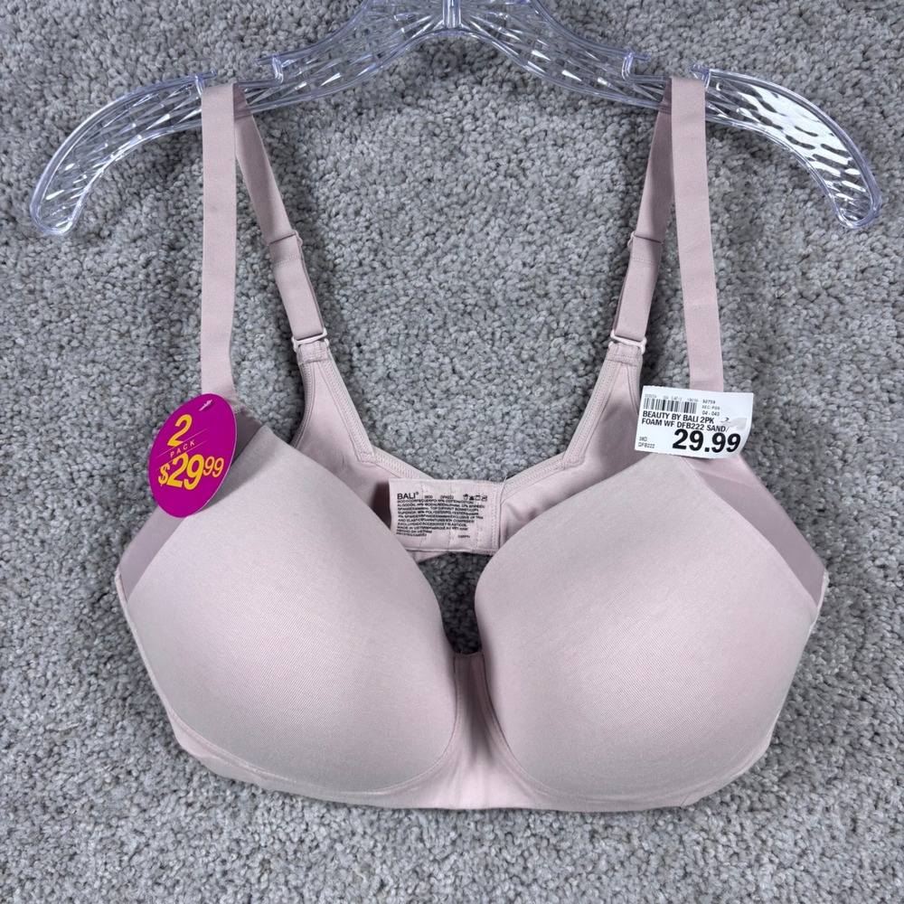 Bali Womens Beauty By Bali Foam Wirefree Bra Sand Beige 38DD DFB222 New